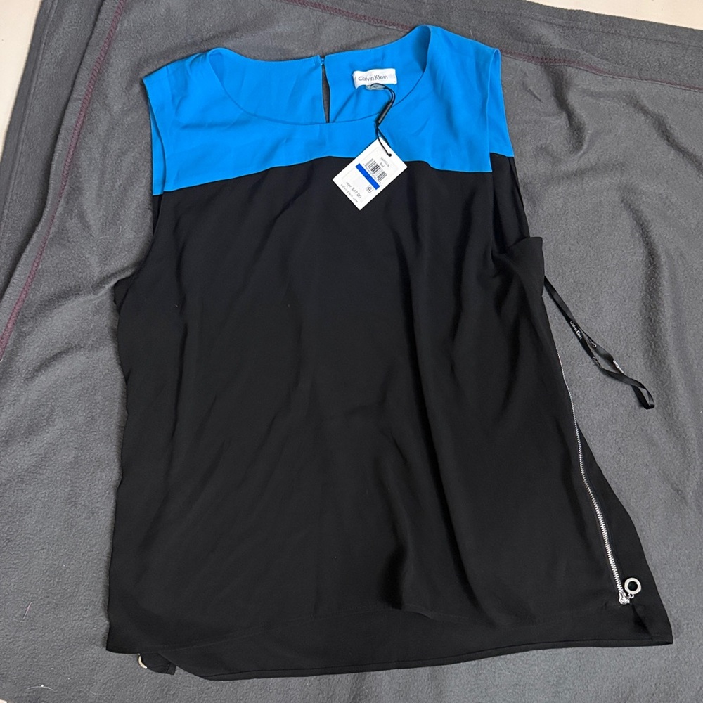 Calvin Klein Women's Top in Vibrant Blue and Classic Black
